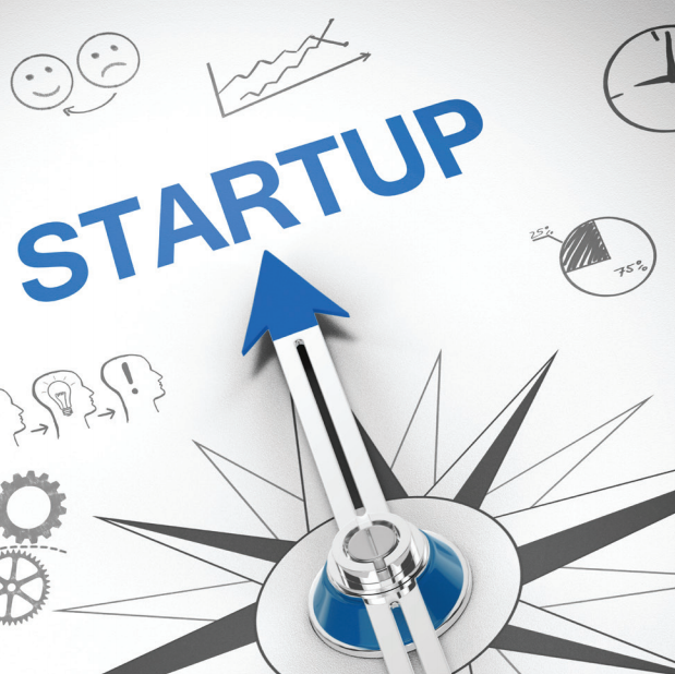 Illustration représentant une boussole pointant en direction du mot "startup"